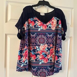 Navy Floral Women's Blouse